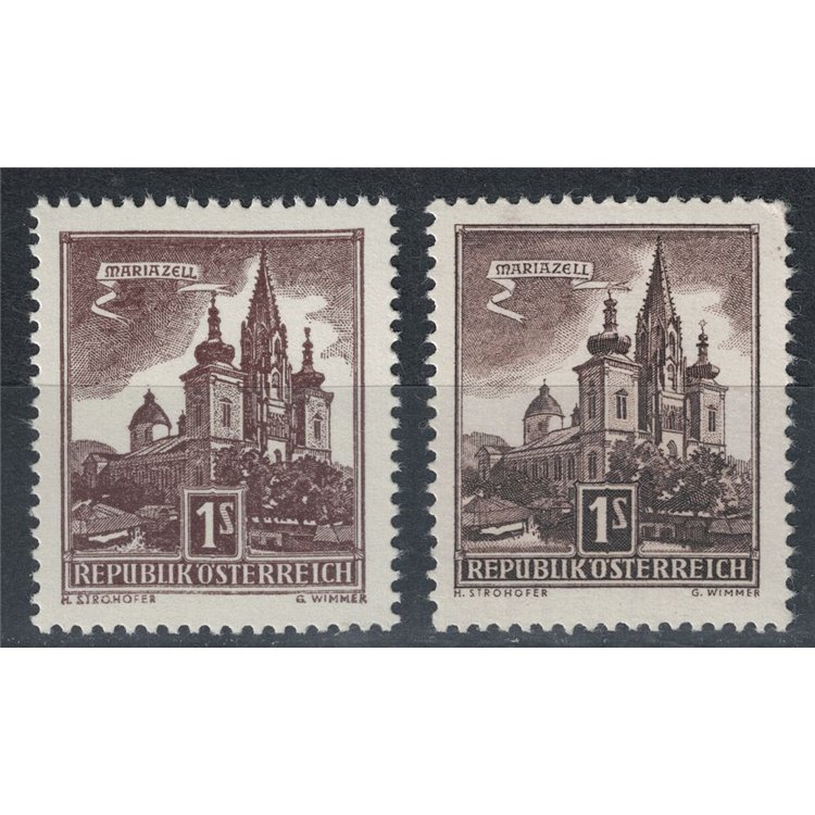AUSTRIA 1957 Mariazell Basilica, yellow rubber 2v MNH**