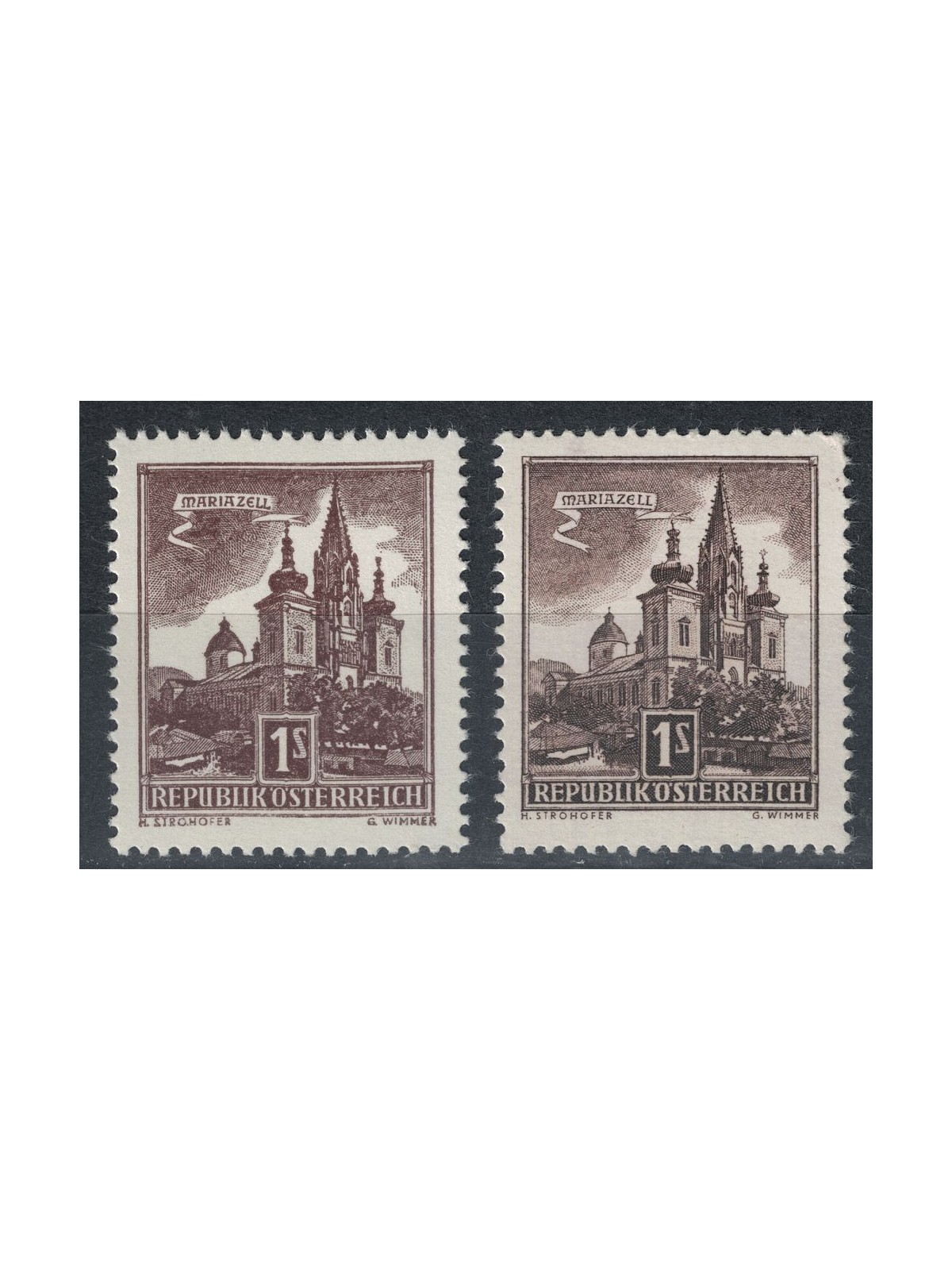 AUSTRIA 1957 Mariazell Basilica, yellow rubber 2v MNH**