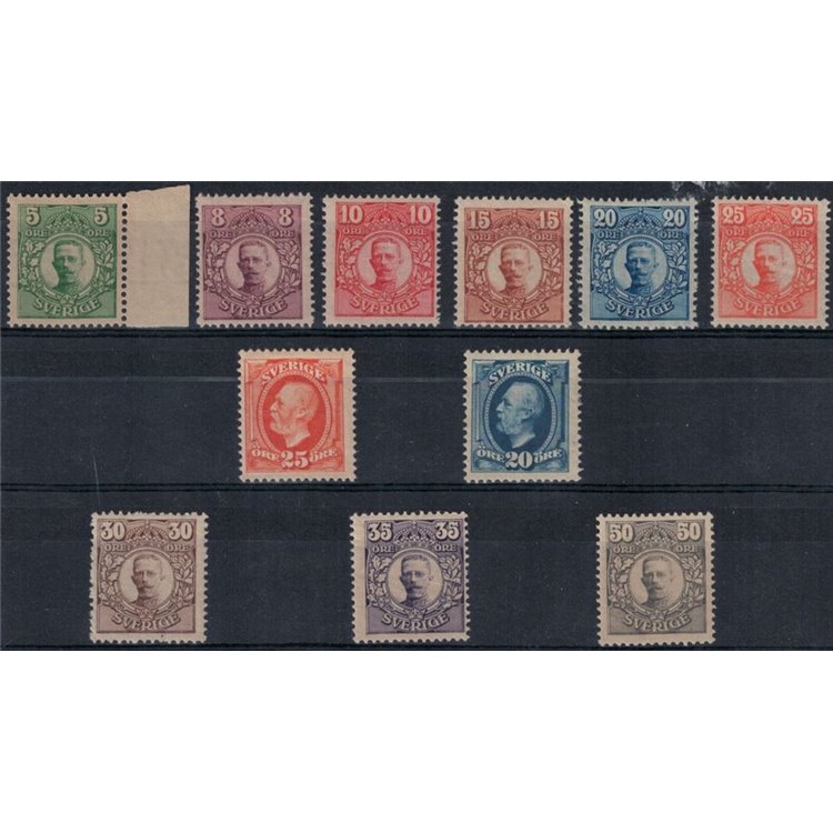 SWEDEN 1911-12 King Gustav V and King Oscar II 11v MNH**