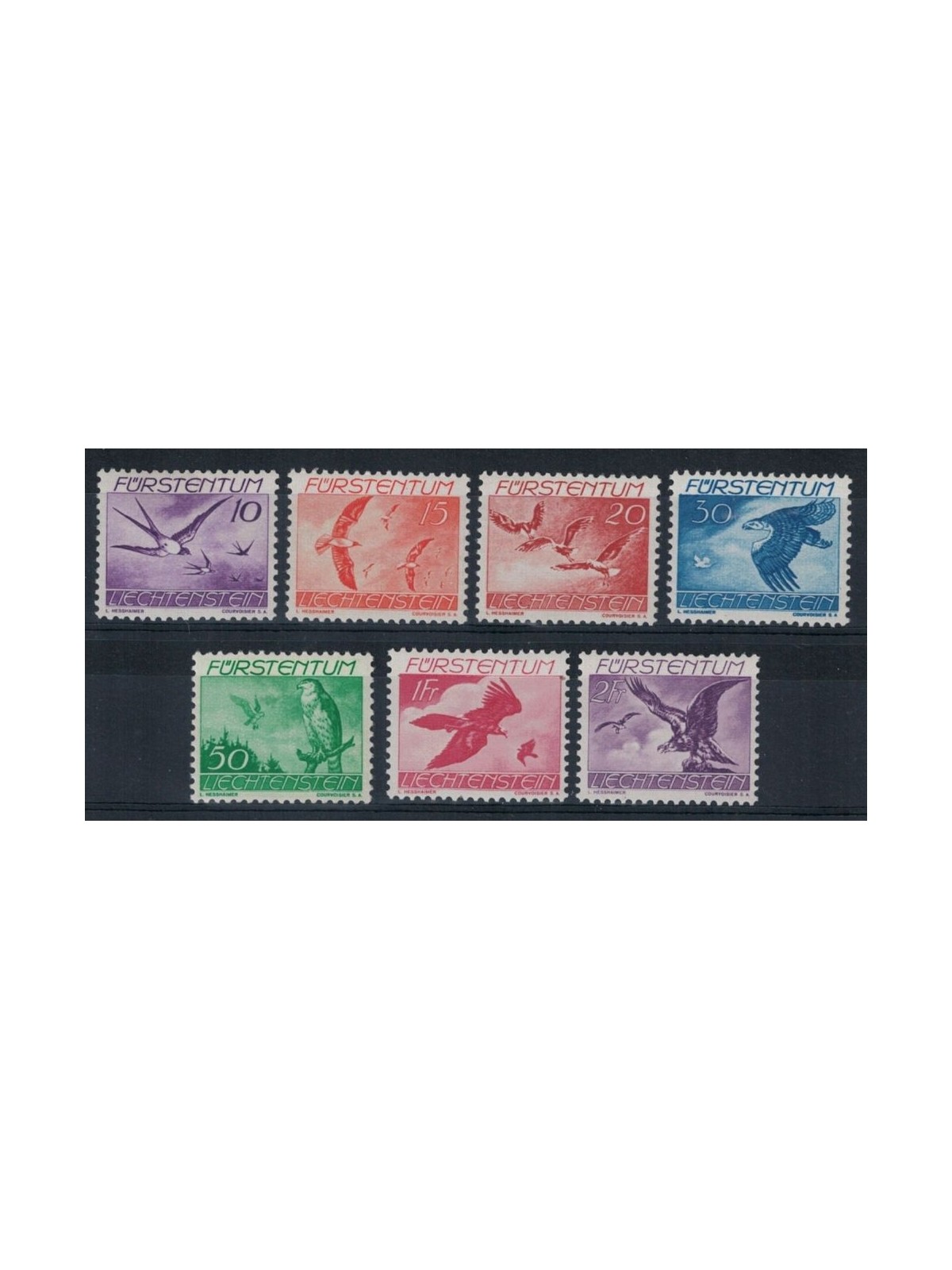 LIECHTENSTEIN 1939 Various birds, airmail 7v MNH**