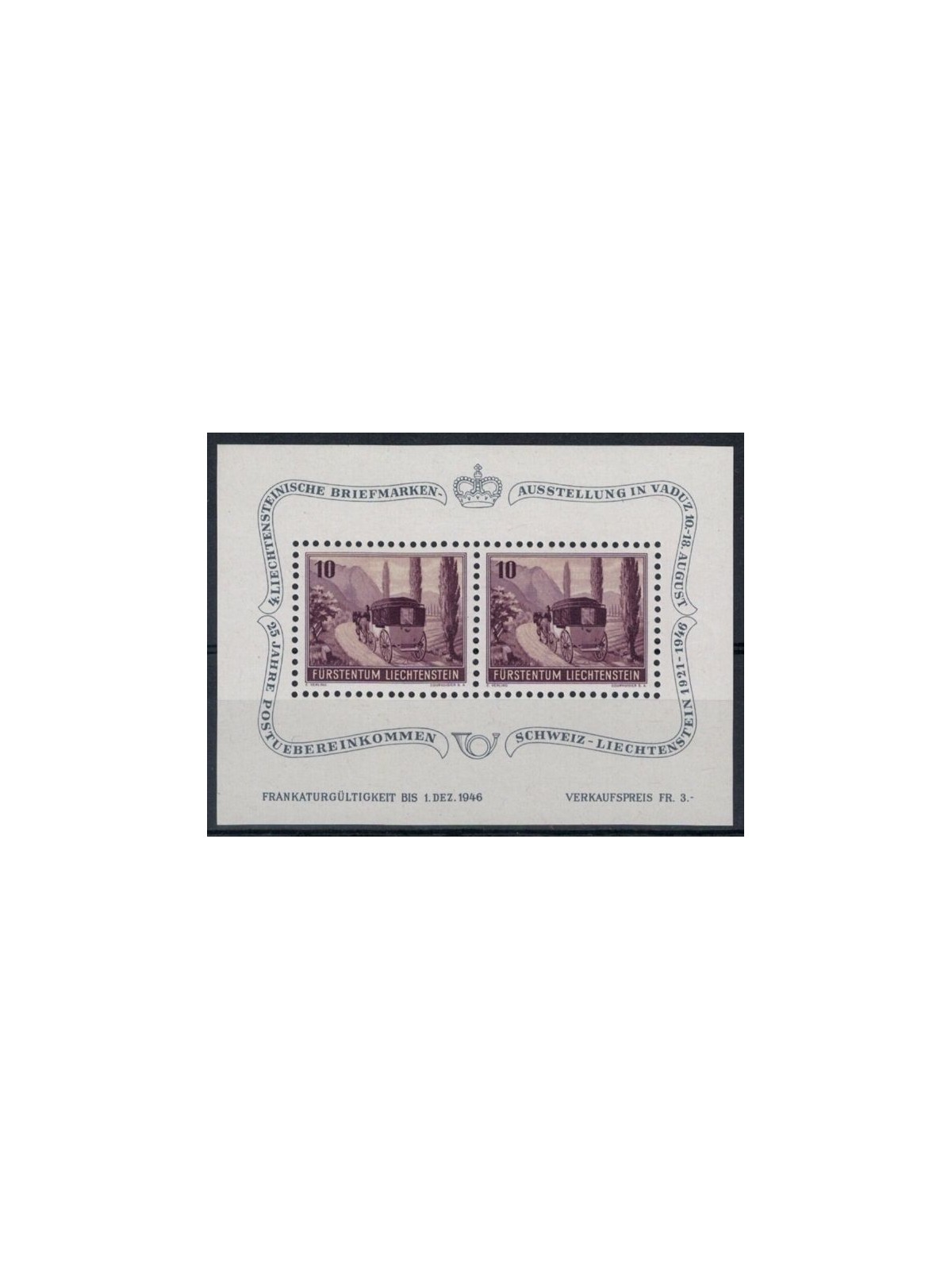 LIECHTENSTEIN 1946 Esposizione filatelica di Vaduz BF MNH**