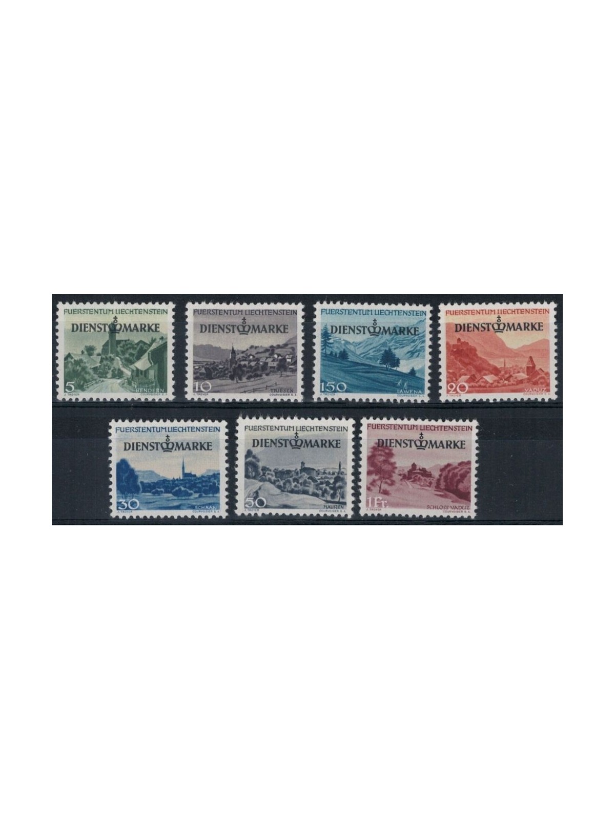 LIECHTENSTEIN 1947 Vedute, francobolli di servizio 7v MNH**