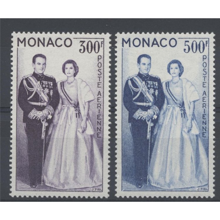 MONACO 1959 Ritratto dei Principi Ranieri e Grace, posta aerea 2v MNH**