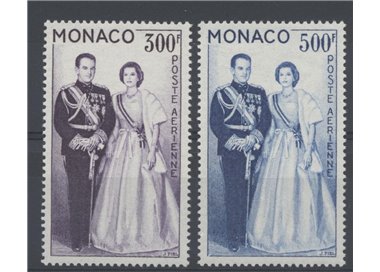 MONACO 1959 Ritratto dei Principi Ranieri e Grace, posta aerea 2v MNH**