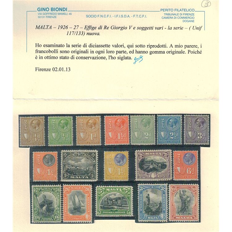 MALTA 1926-27 Effigie di Giorgio V e soggetti vari 17v MH* ©
