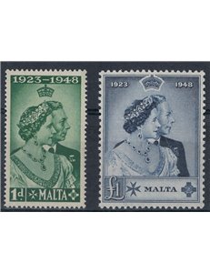 MALTA 1949 Nozze d'argento dei sovrani di Gran Bretagna 2v MNH**