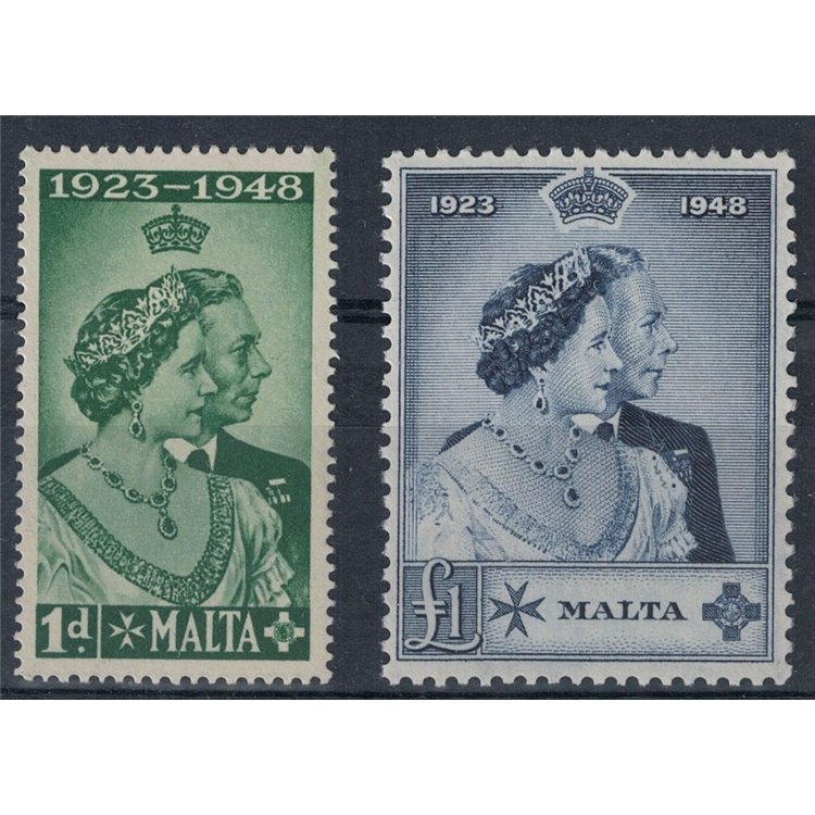 MALTA 1949 Nozze d'argento dei sovrani di Gran Bretagna 2v MNH**