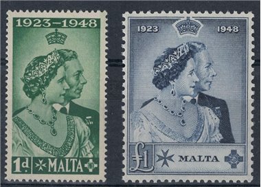 MALTA 1949 Nozze d'argento dei sovrani di Gran Bretagna 2v MNH**