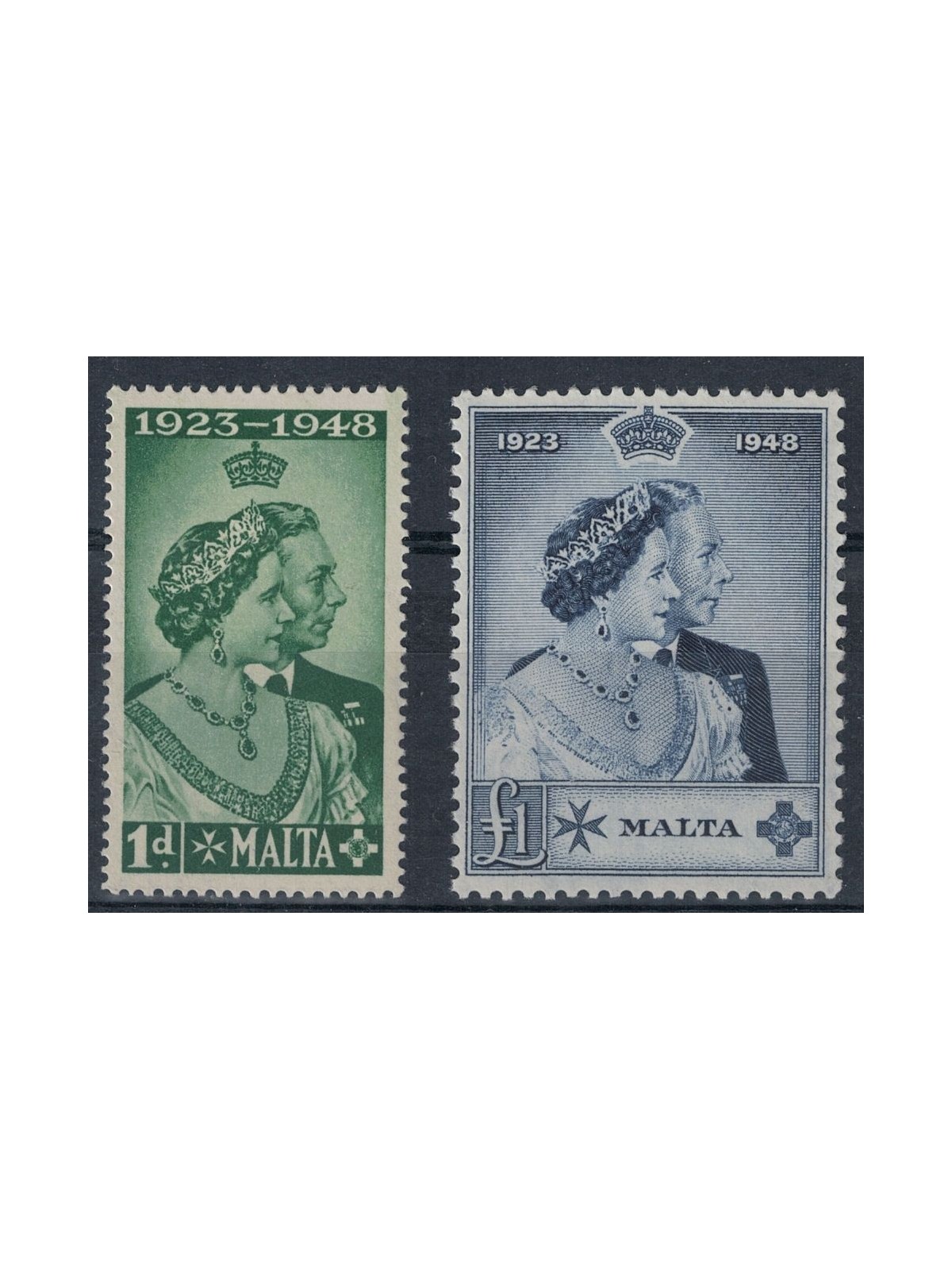 MALTA 1949 Nozze d'argento dei sovrani di Gran Bretagna 2v MNH**