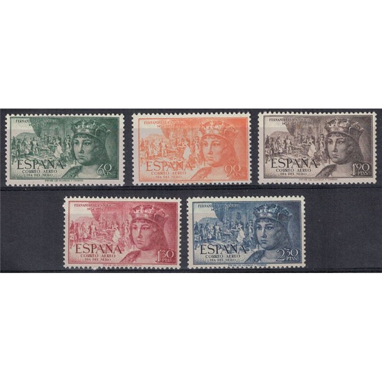 SPAGNA 1952 Ferdinando il Cattolico, posta aerea 5v MNH**