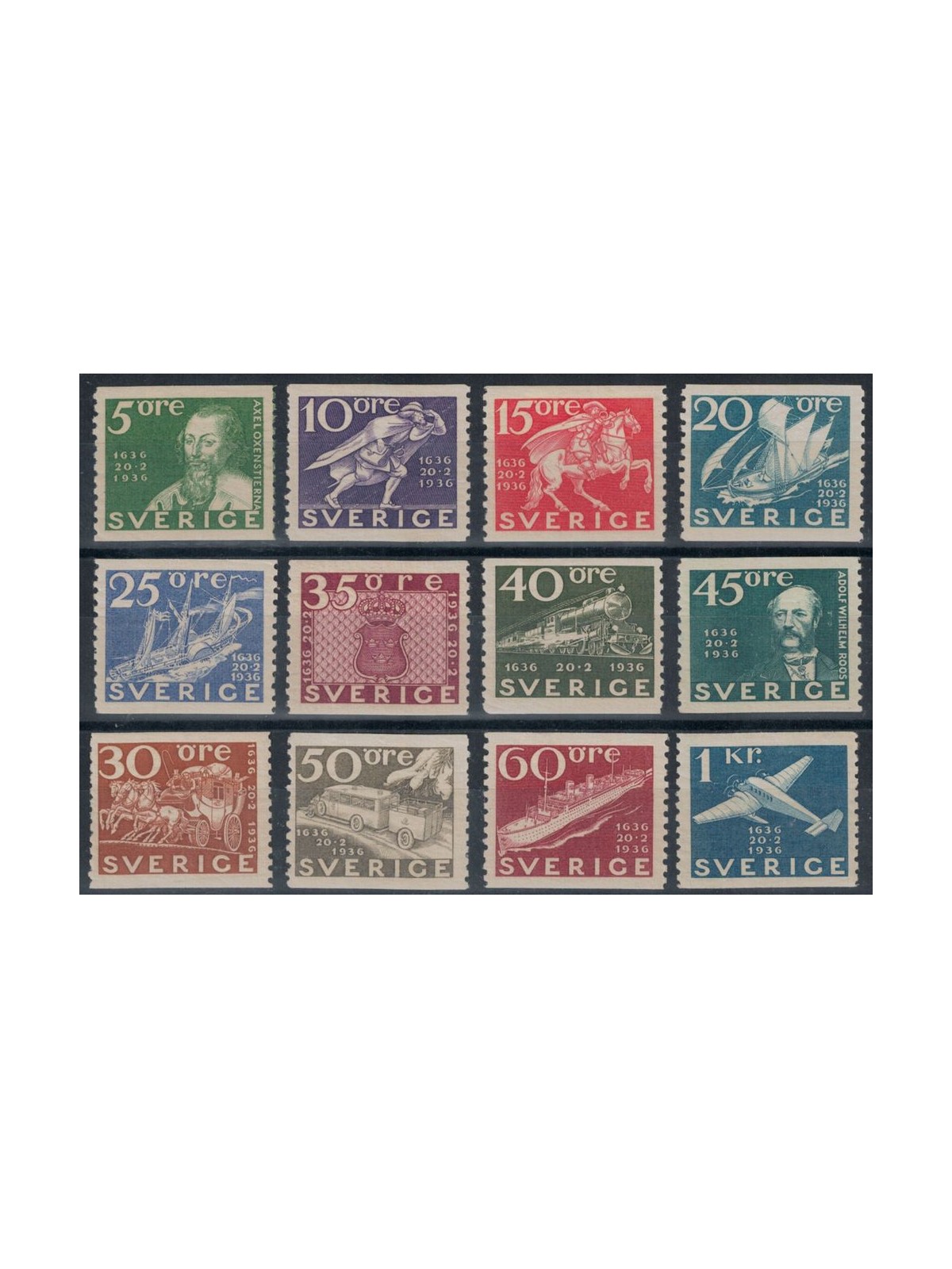 SWEDEN 1936 Centenary of the Swedish Post 12v MH*©