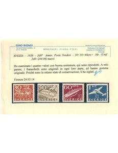 SVEZIA 1936 Centenario delle Poste svedesi 12v MNH** ©