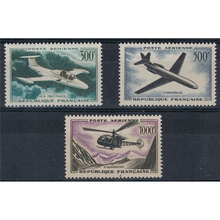 FRANCIA 1957-59 Posta aerea, velivoli diversi 3v MNH**