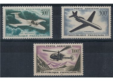 FRANCE 1957-59 Airmail, various aircraft 3v MNH**
