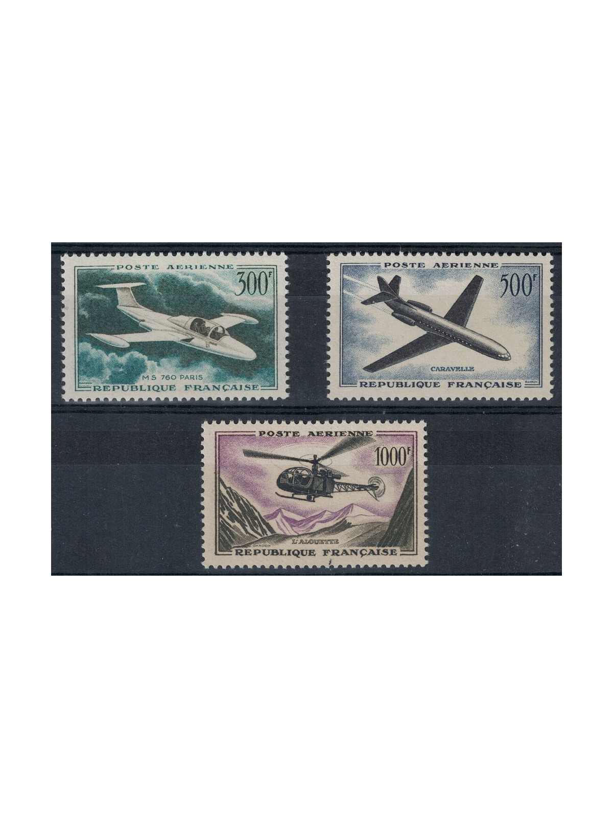 FRANCE 1957-59 Airmail, various aircraft 3v MNH**