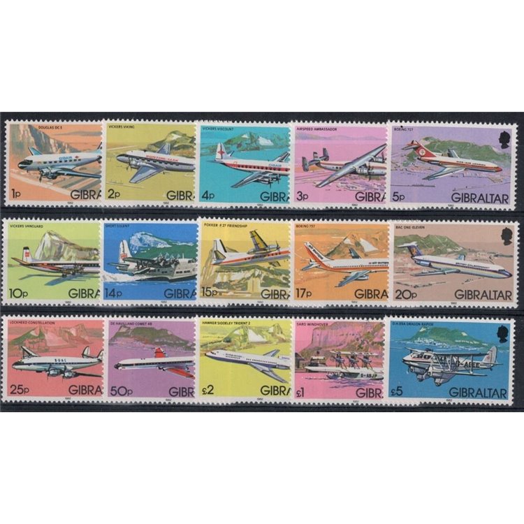 GIBILTERRA 1982 Storia dell'aviazione, aerei 15v MNH**