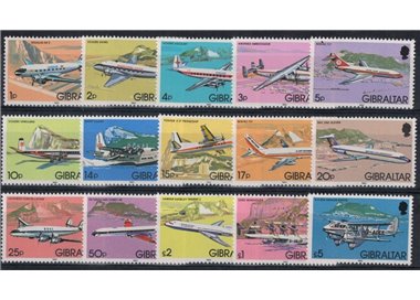 GIBELTERRA 1982 History of aviation, aeroplanes 15v MNH**