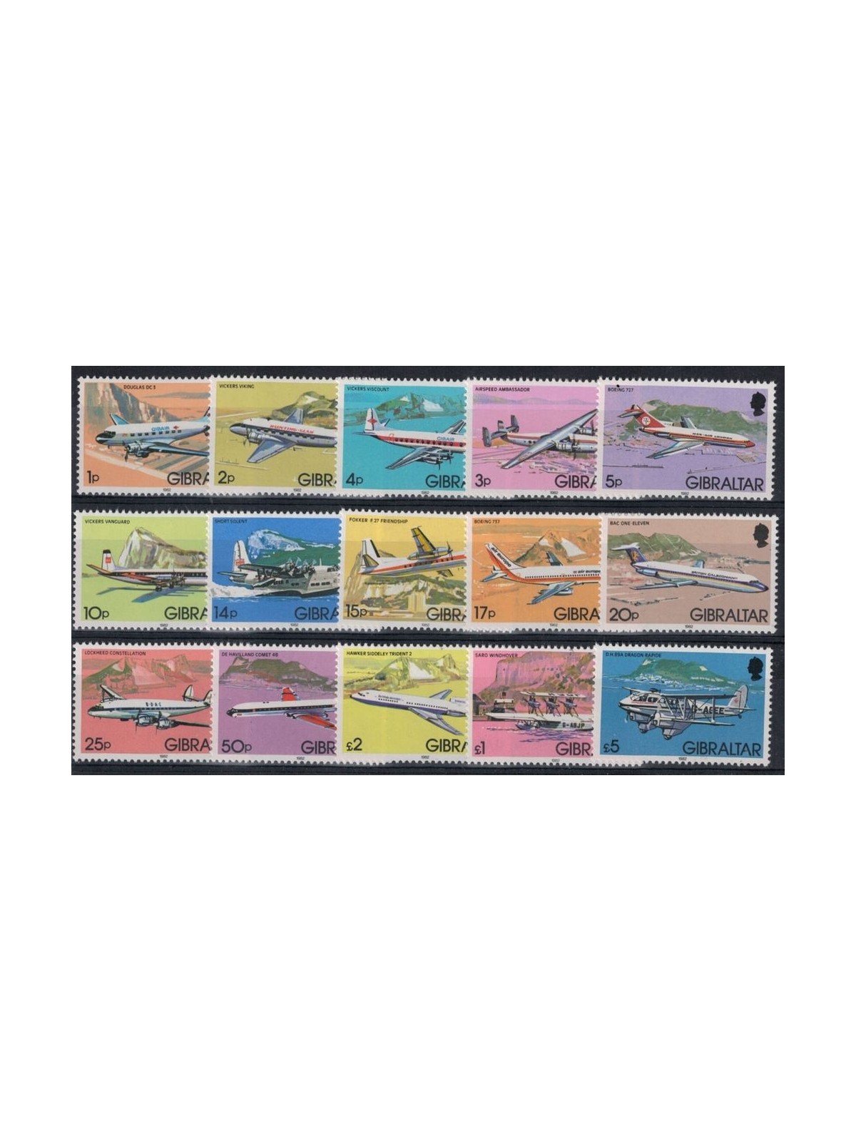 GIBILTERRA 1982 Storia dell'aviazione, aerei 15v MNH**