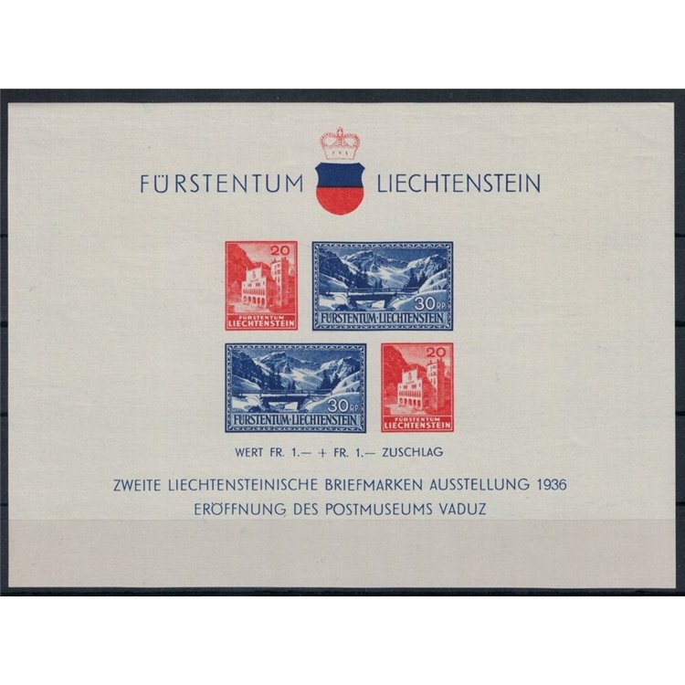 LIECHTENSTEIN 1936 Esposizione filatelica di Vaduz BF MNH**