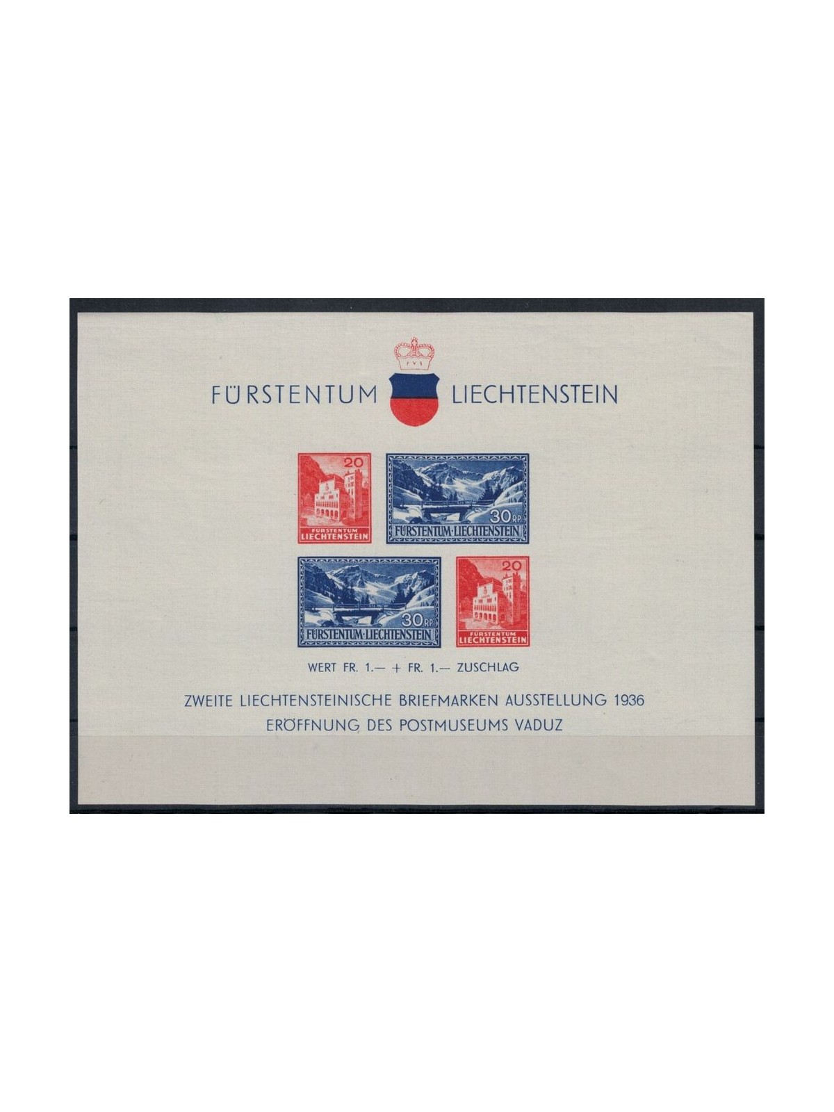 LIECHTENSTEIN 1936 Vaduz Philatelic Exhibition s/s MNH**