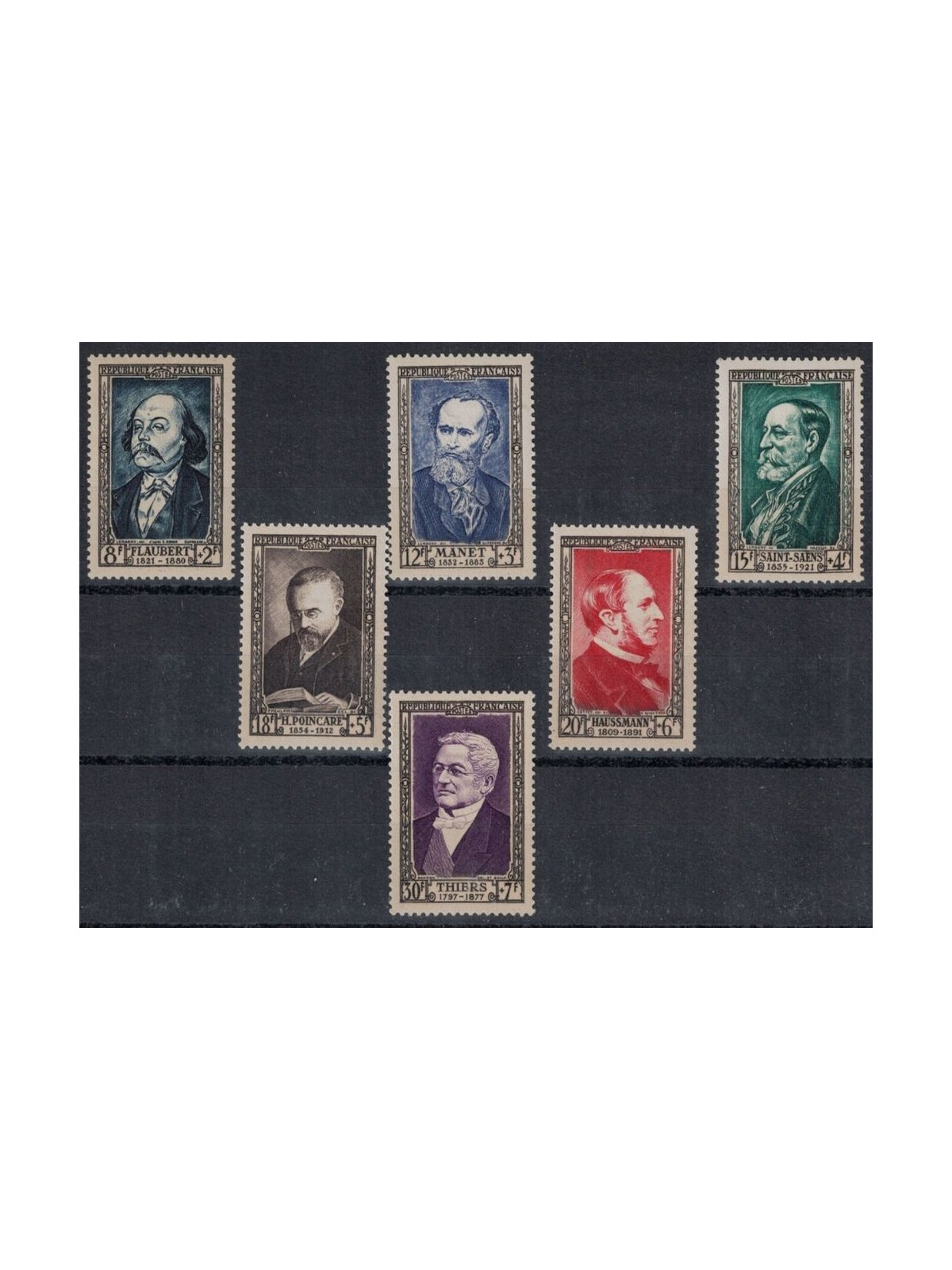 FRANCE 1952 19th-century celebrities 6v MNH**