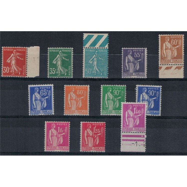 FRANCIA 1937-39 Serie ordinaria con nuovi valori 12v MNH**