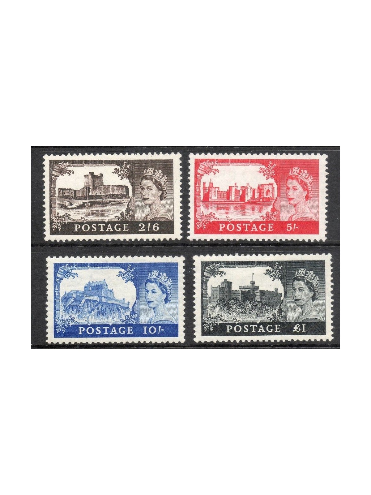 GREAT BRITAIN 1955 Castles and effigy of Elizabeth II 4v MNH**