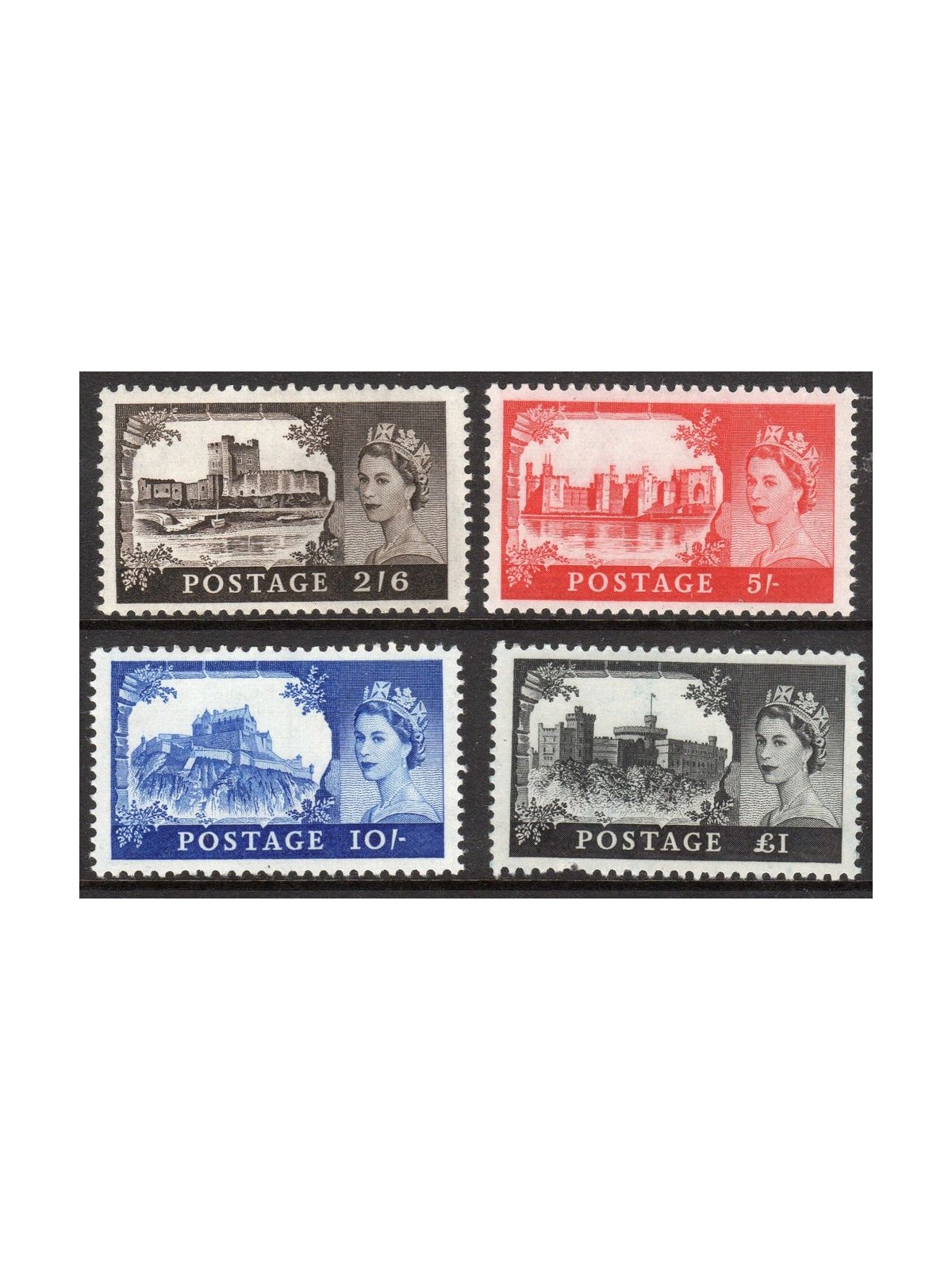 GREAT BRITAIN 1959 Castles and Elizabeth II (T. De La Rue) 4v MNH**