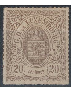 LUXEMBOURG 1865 Coat of Arms, 20 c. bistro olive MH*