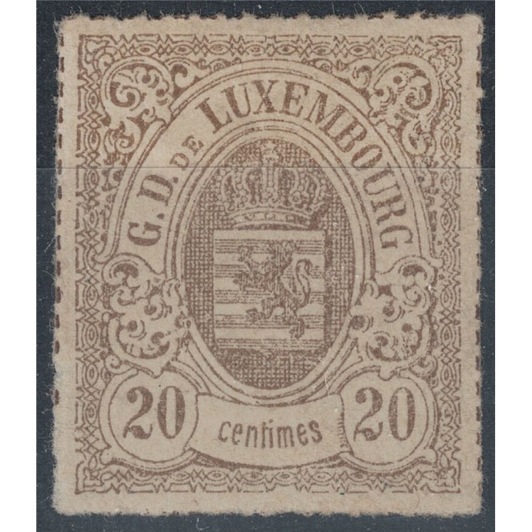 LUXEMBOURG 1865 Coat of Arms, 20 c. bistro olive MH*