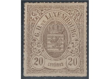 LUXEMBOURG 1865 Coat of Arms, 20 c. bistro olive MH*