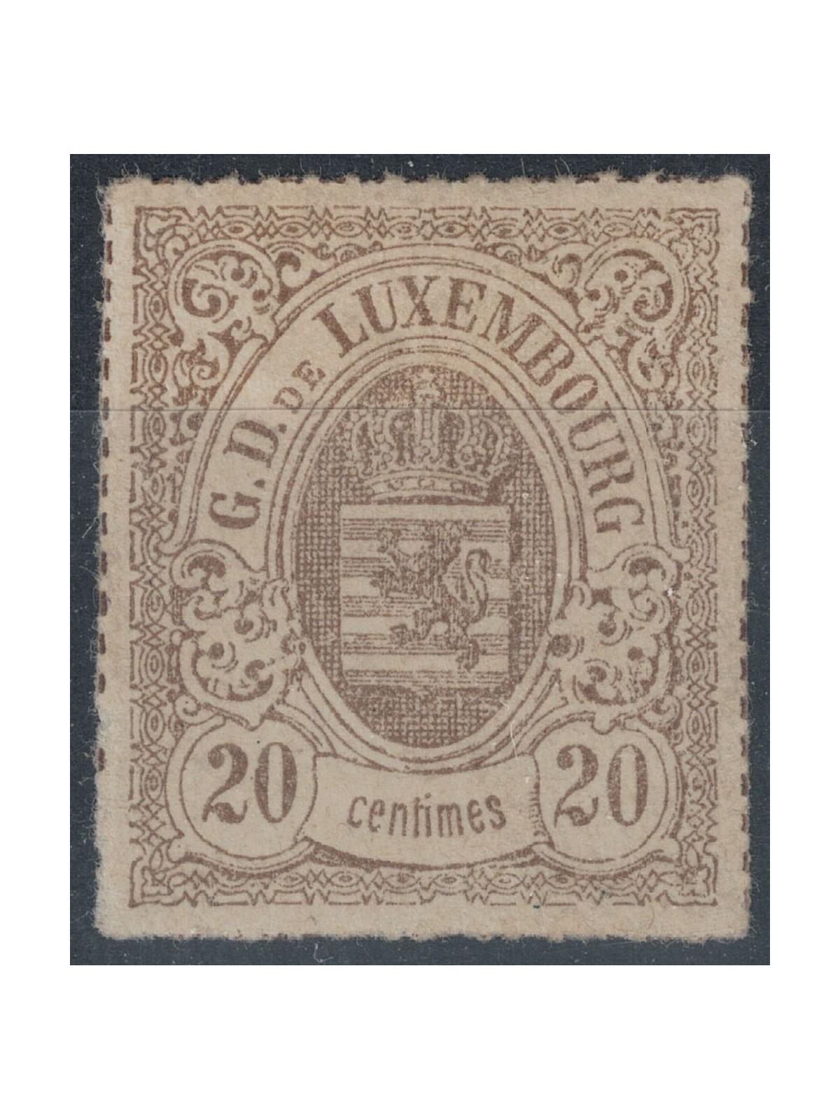 LUXEMBOURG 1865 Coat of Arms, 20 c. bistro olive MH*