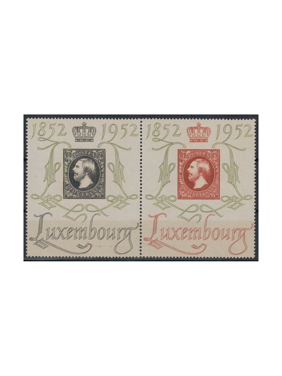 LUSSEMBURGO 1952 Centenario del francobollo 2v MNH**