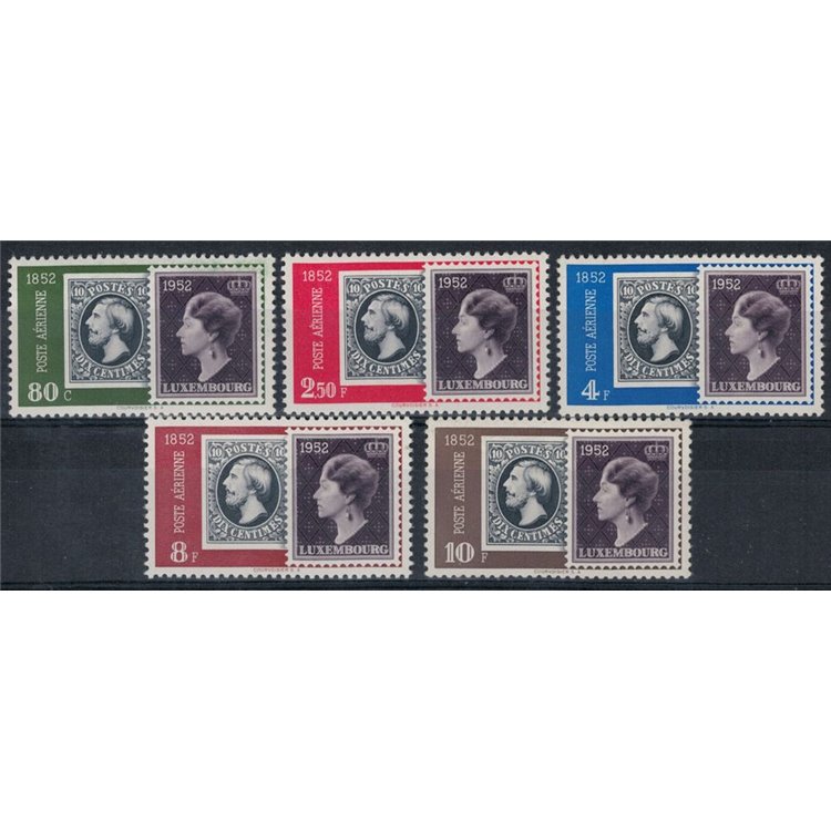 LUXEMBOURG 1952 Centenary of the stamp, airmail 5v MNH**