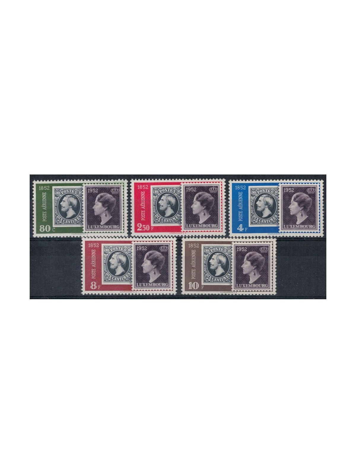 LUXEMBOURG 1952 Centenary of the stamp, airmail 5v MNH**