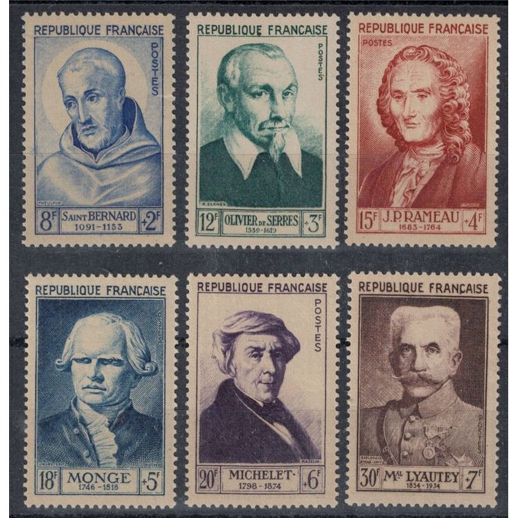 FRANCE 1953 Celebrities of the 12th and 20th centuries 6v MNH**