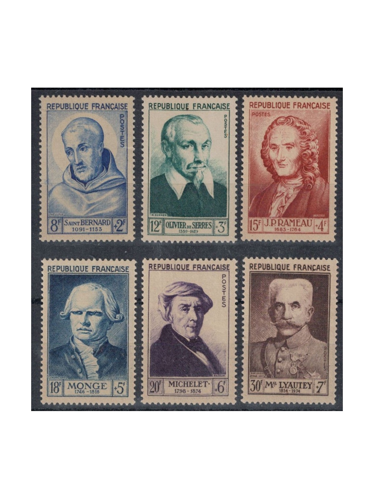 FRANCIA 1953 Celebrità del XII e XX secolo 6v MNH**