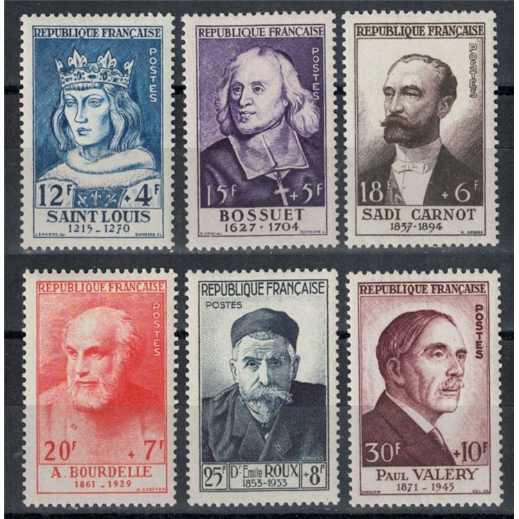 FRANCE 1954 Celebrities from the 13th to the 20th century 6v MNH**