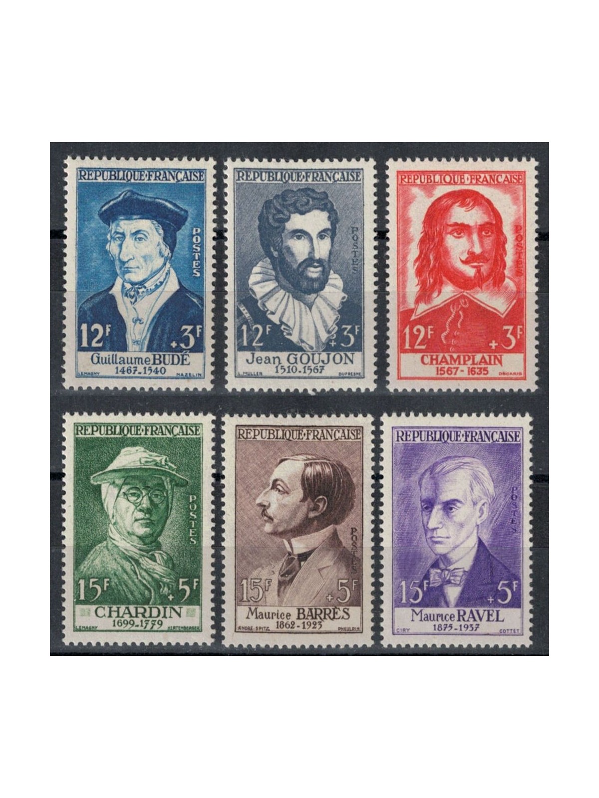 FRANCE 1956 Celebrities from the 15th to the 20th century 6v MNH**