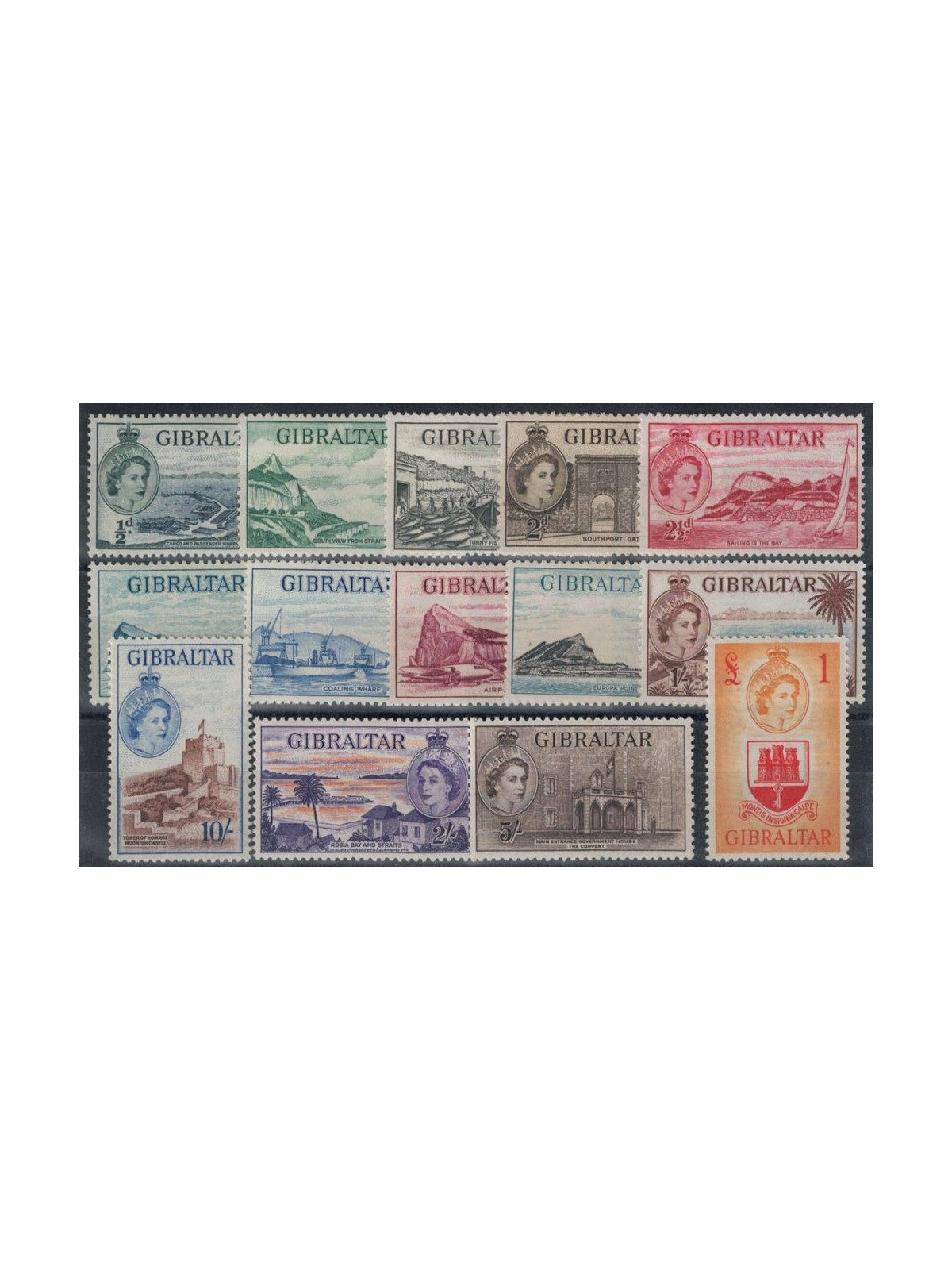 GIBILTERRA 1953 Effigie della Regina Elisabetta e vedute 14v MH*