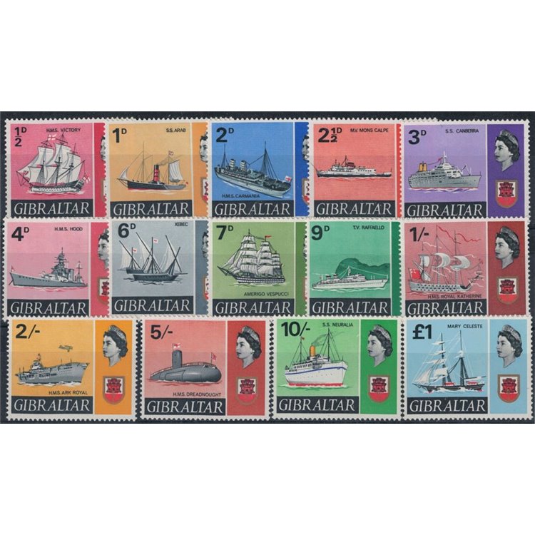 GIBRALTAR 1967 Effigy of Queen Elizabeth and ships 14v MNH**