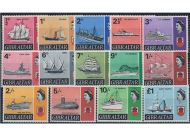 GIBRALTAR 1967 Effigy of Queen Elizabeth and ships 14v MNH**