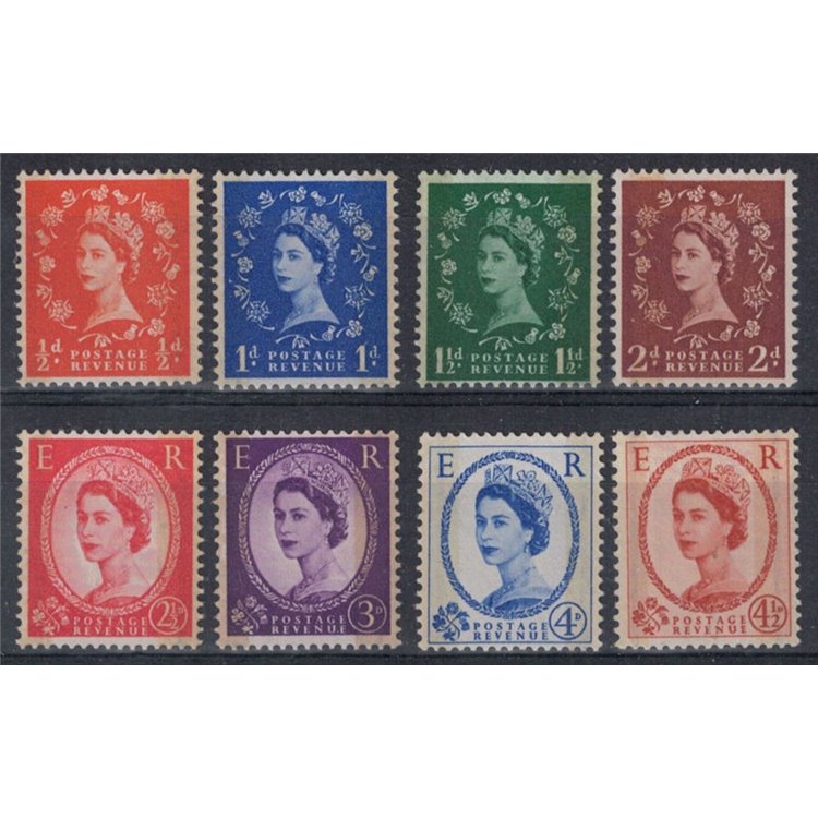 GREAT BRITAIN 1959 Effigy of Elizabeth II with phosphorus bands 8v MNH**