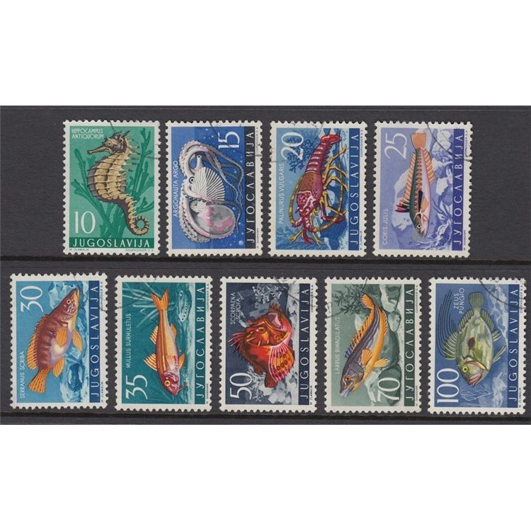YUGOSLAVIA 1956 Yugoslavian fauna, animals of the Adriatic Sea 9v us