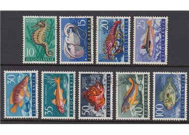 YUGOSLAVIA 1956 Yugoslavian fauna, animals of the Adriatic Sea 9v us