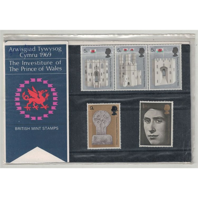 GRAN BRETAGNA 1969 Investitura del Principe di Galles, Presentation pack 5v MNH**