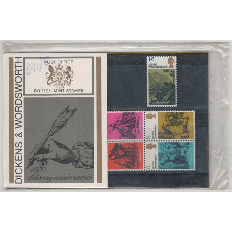 GRAN BRETAGNA 1970 Dickens e Wordsworth, Presentation pack 5v MNH**