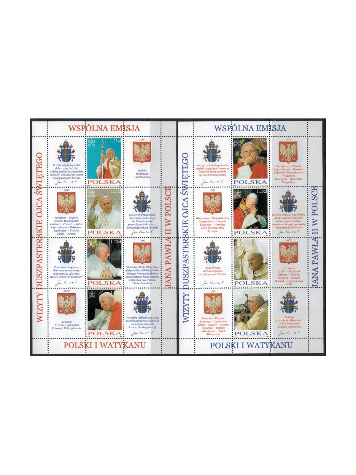 POLONIA 2004 Viaggi Pastorali di Papa Giovanni Paolo II 2 BF MNH**