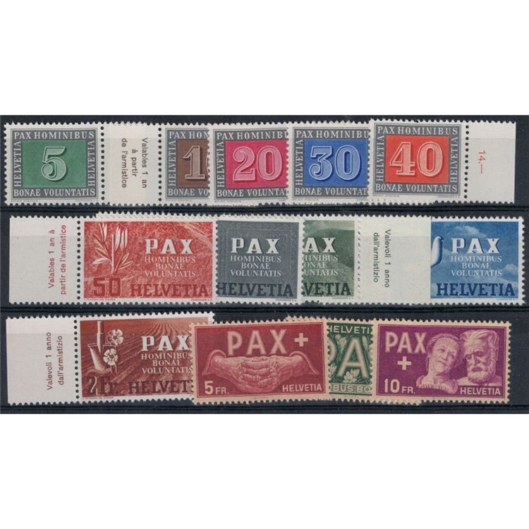 SVIZZERA 1945 Serie della pace 13v MNH** ©