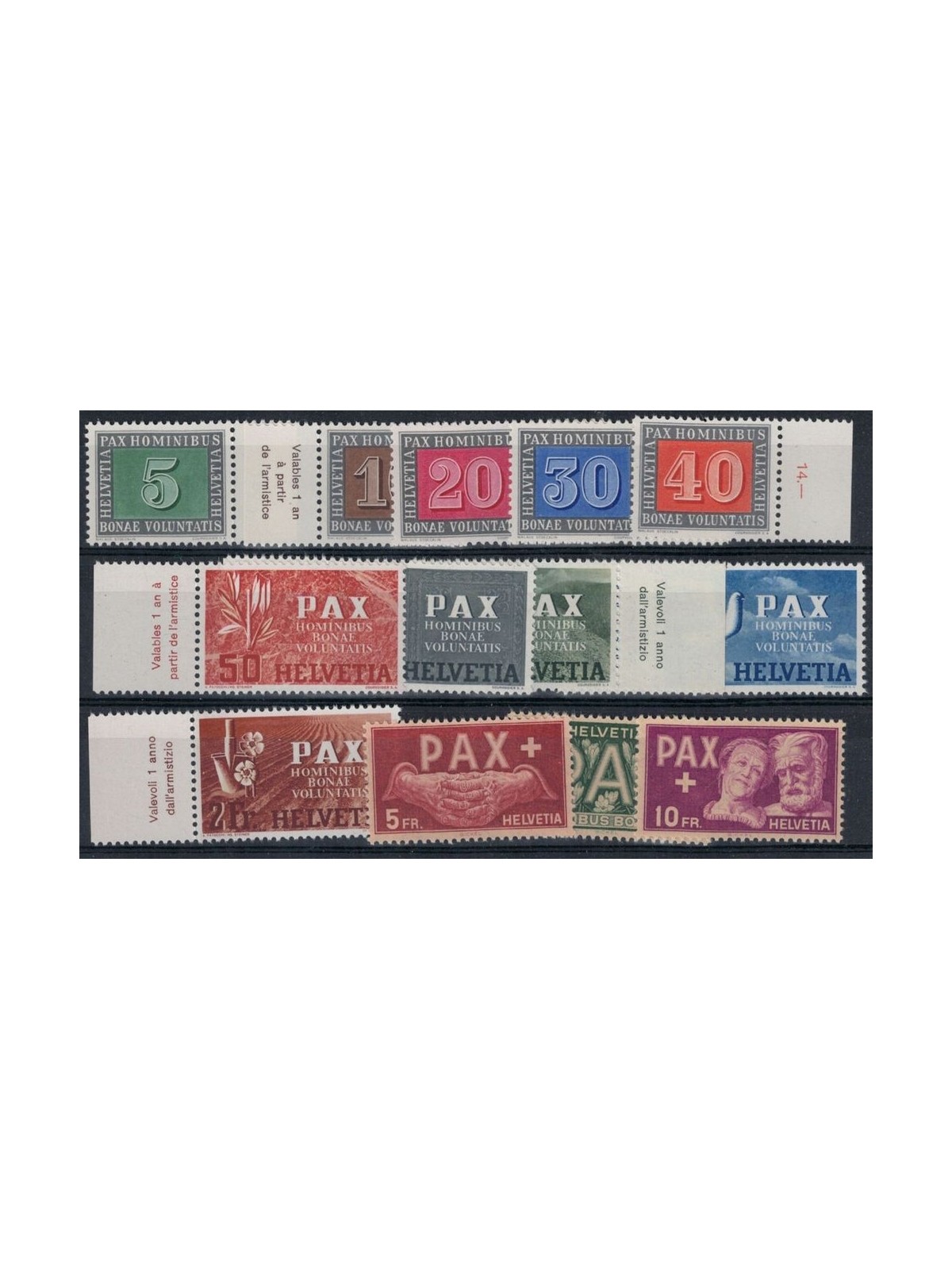 SVIZZERA 1945 Serie della pace 13v MNH** ©